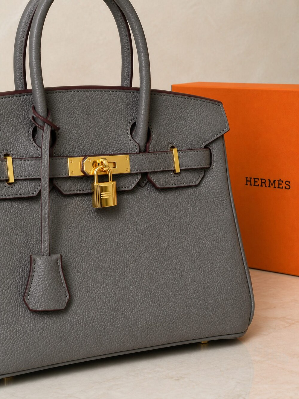 Hermes Birkin Handbag in Gris Meyer Togo with Gold Finish - Picture 6 of 9